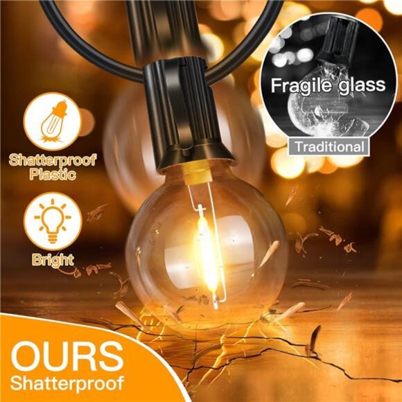 150FT Outdoor String Lights, Waterproof Connectable Shatterproof Outside Light - Picture 2 of 7